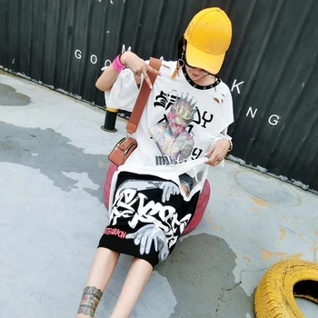 

Women's Thai Tide brand spring 2019 female minority cartoon color matching dress large size long t-shirt female