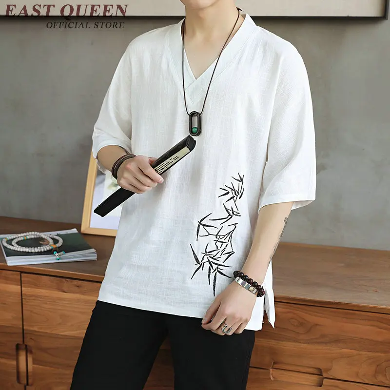 

Traditional Chinese blouse shirt clothing for men top oriental mandarin collar shirt linen male kimono outfit clothes KK2302