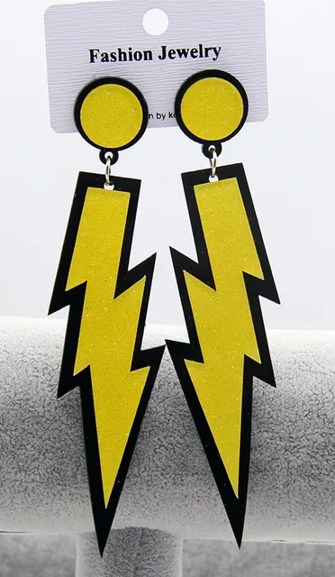 80s Neon Lightning Bolt Earrings - Hollow Acrylic Punk Retro Earrings For Women, Halloween & Theme Parties - View #2