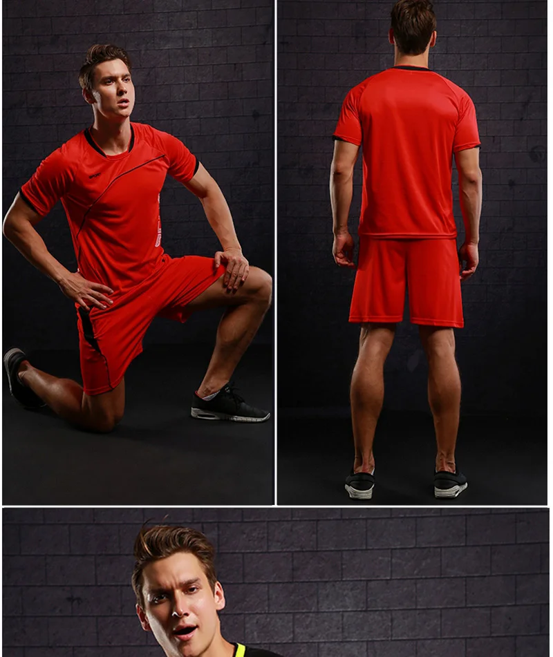 Мужская спортивная одежда для бега, спортивный костюм для футбола, быстросохнущая свободная футболка для бега, одежда для фитнеса, шорты для бега