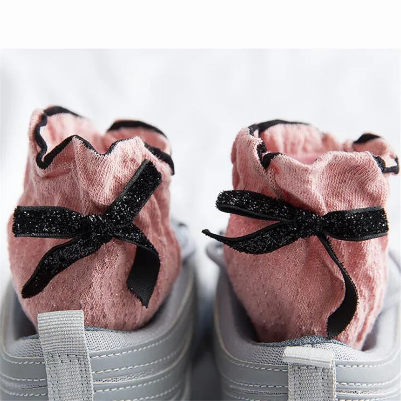 Кружевные женские носки с бантом блестящие милые кавайные носки Harajuku японские хлопковые милые носки для женщин креативные блестящие Calcetines