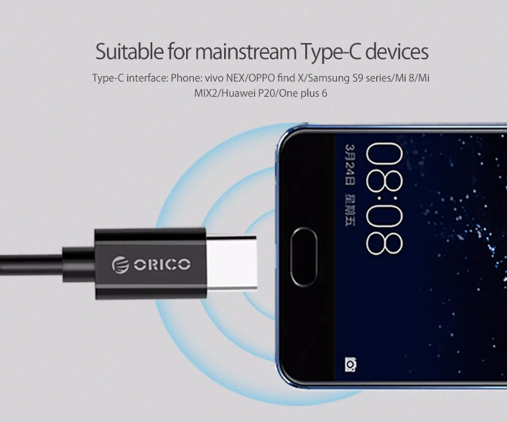 ORICO 2A USB كبل مزامنة بيانات عكسها نوع-c شحن الكابلات لسامسونج Xiaomi هواوي Andriod الهواتف المحمولة كابل شحن