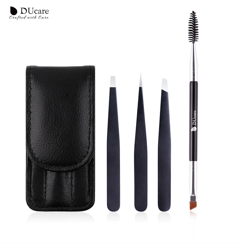 

DUcare 3 PCS Eyebrow Tweezers Stainless Steel and 1 PCS Eyebrow Brush Cosmetics Tools Kit