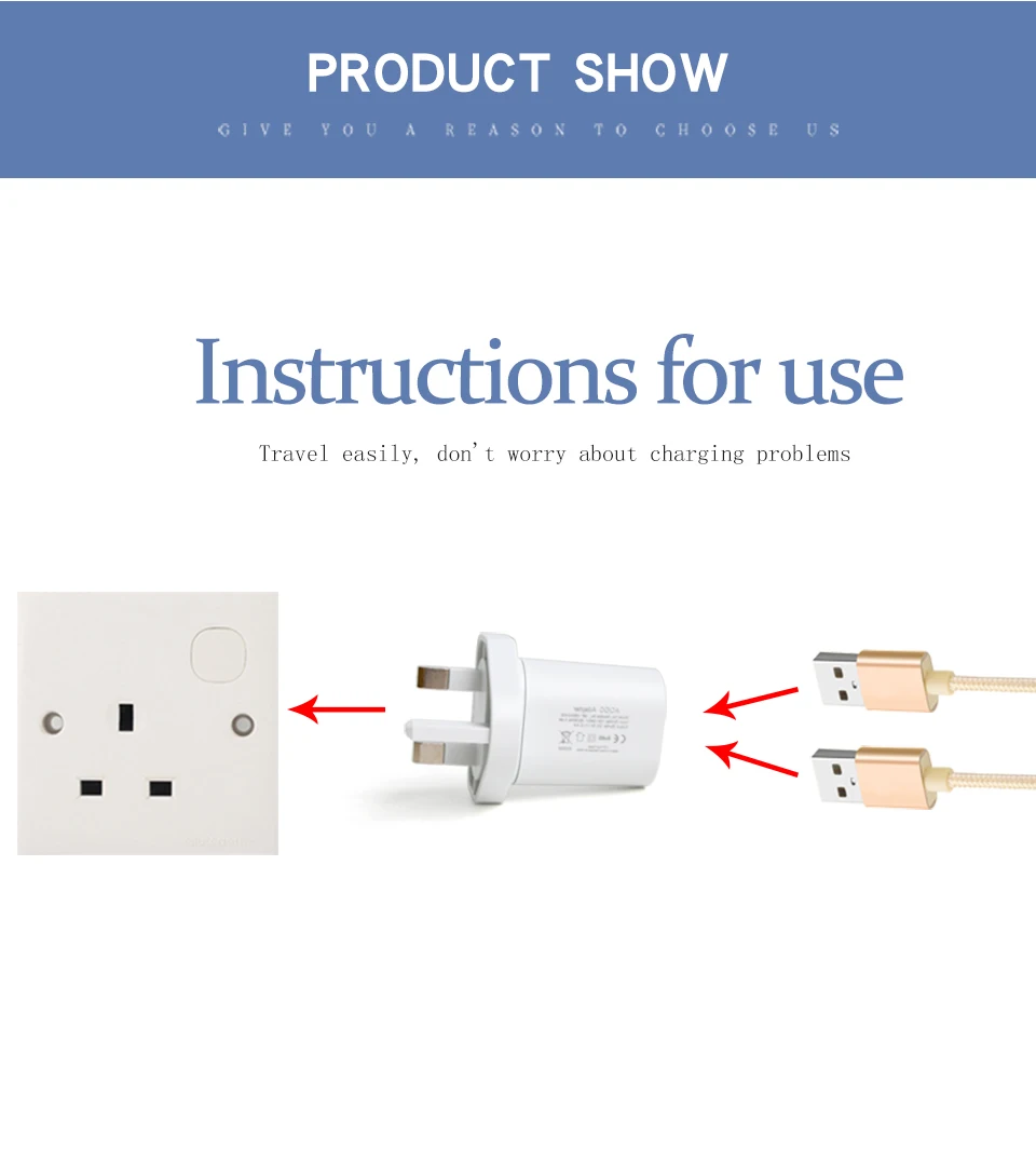 1 PC UK Adapter Dual usb Interface Travel Power Plug 5V 2.4A Charger Adaptors Converter Connector UK Plug 3 Pin Socket White (6)