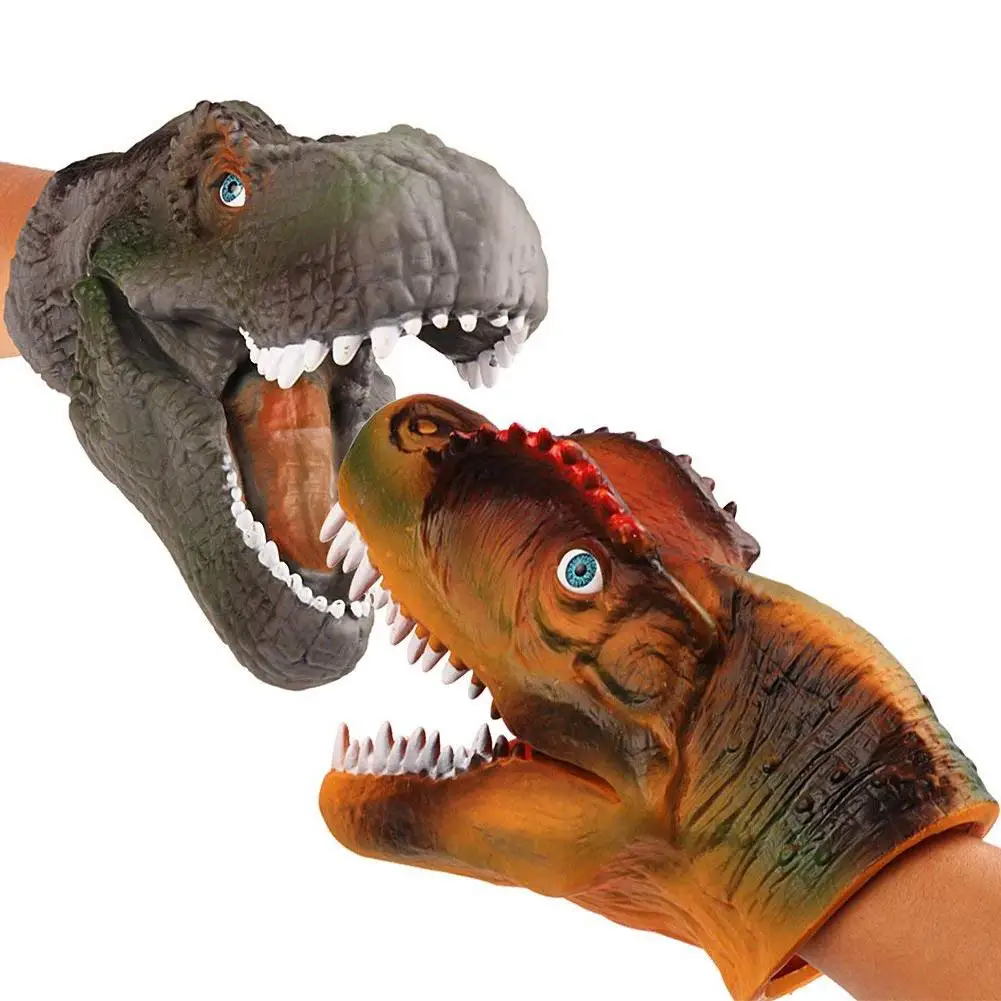 2pcs Dinosaur Hand Puppet Soft Rubber Dinosaur Toy Tyrannosaurus Spinosaurus  Hand Cover Toys Story Glove Pet Toys