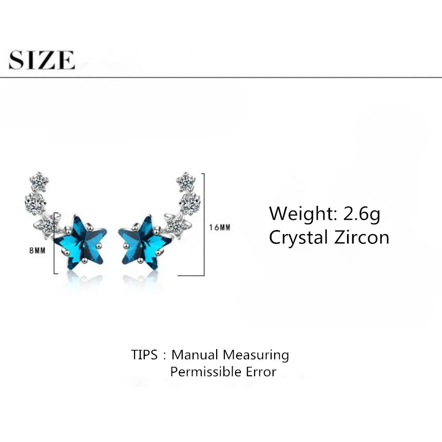 Новые милые циркониевые большие серьги с голубыми кристаллами в форме звезды для женщин, трендовые креативные 925 пробы, Серебряные вечерние ювелирные изделия, подарки, SAE320