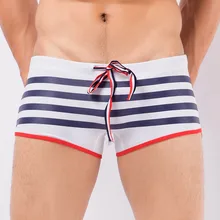 Брендовые мужские купальники, сексуальные мужские облегающие плавки с завязками, большие размеры, мужские полосатые плавки, мужские пляжные шорты, нижнее белье