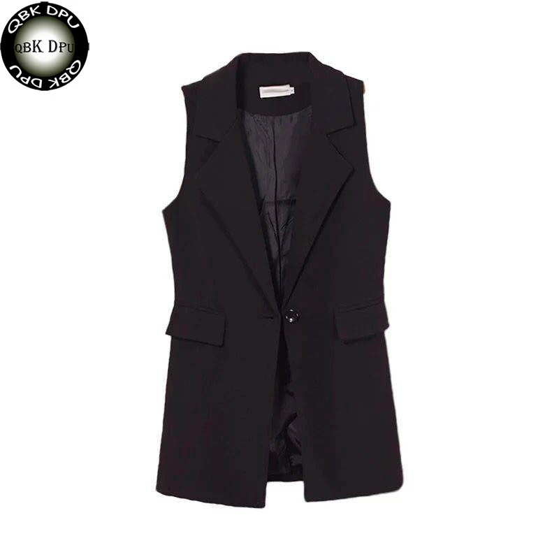 womens long black sleeveless vest