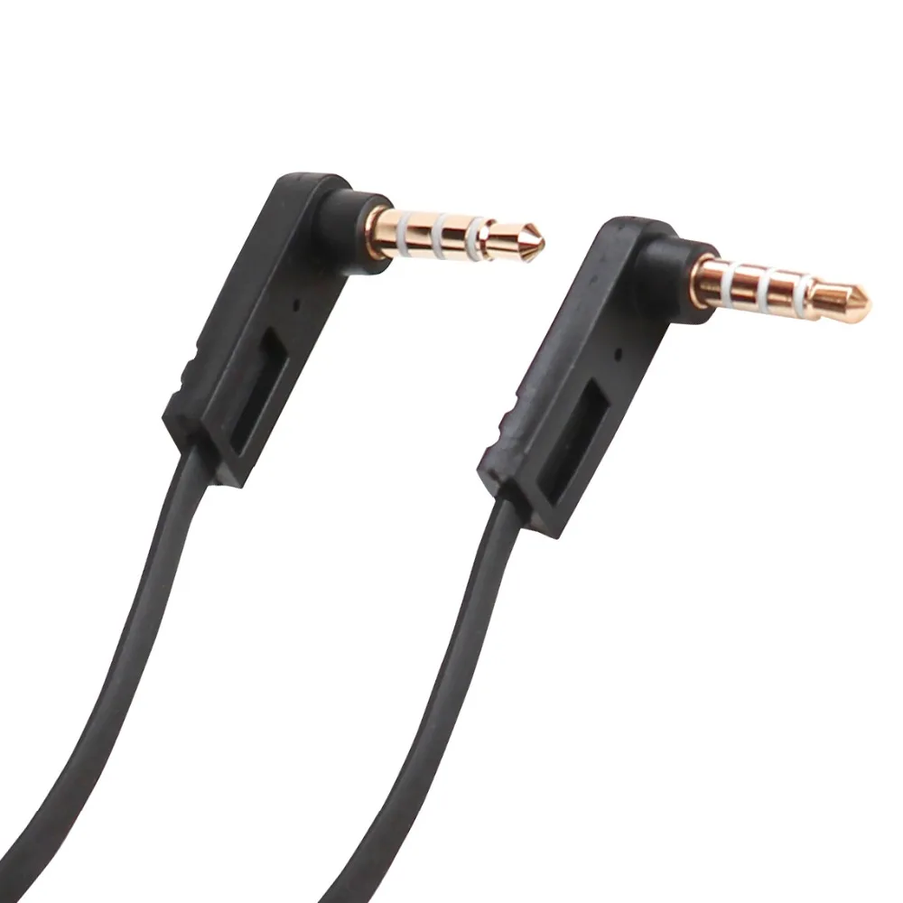 1M 90 degree elbow angle 3.5mm male to male 4 pole Car Aux Audio Cable Flat Noodle Shape
