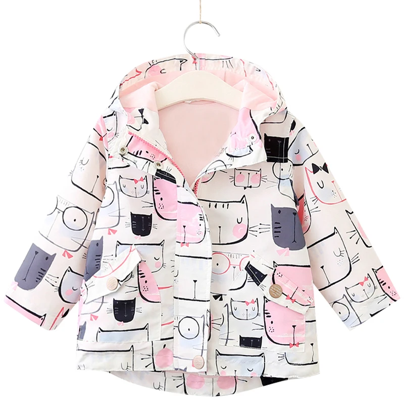 

Children Clothes Jacket 2019 Spring & Autumn Girls Clothes Cat Pattern Hooded Kids Clothing 3-7Y Baby Outerwear & Coats