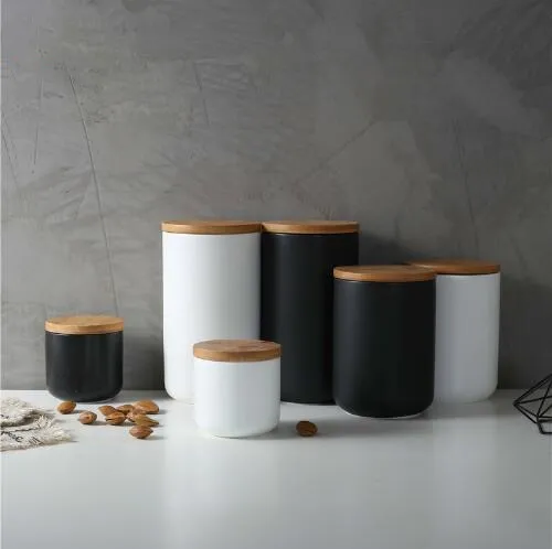 

Ceramic wood lid sealed cans kitchen storage jars for food coffee tea storage containers kitchen spices seasoning storage tanks