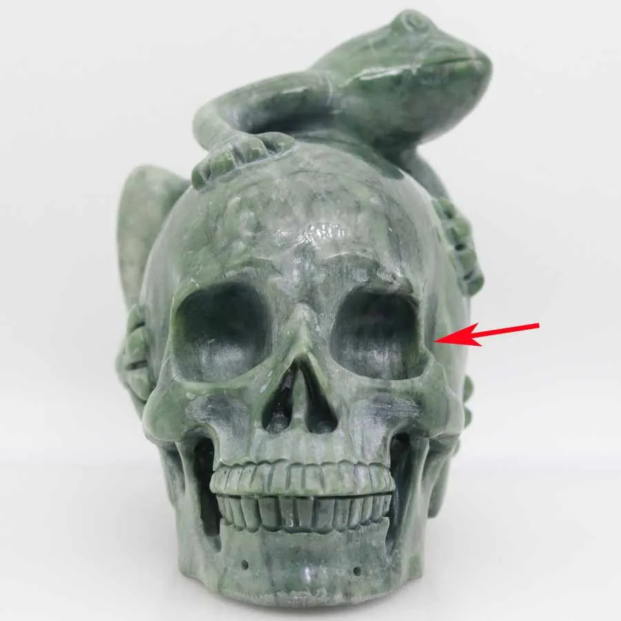 

6" 1654g,GREEN JASPER Handmade Carved Crystal Frog Skull Crystal Realistic Healing Furnishing Articles Figurine AU17
