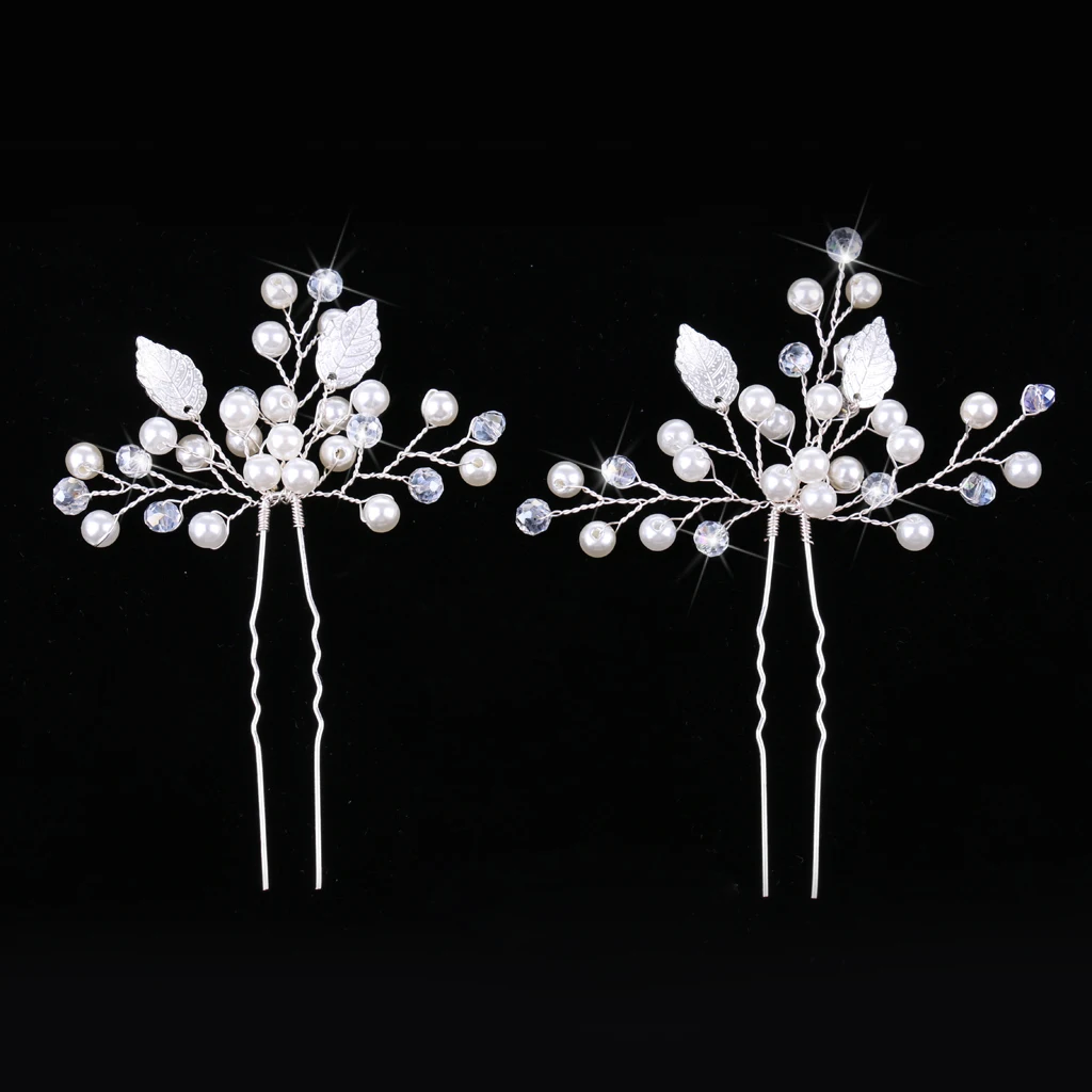 1 Pair Crystal Rhinestone Leaf Hair Pins Vine Wedding Banquet Woman Bridal Hair Jewelry Photo Prop