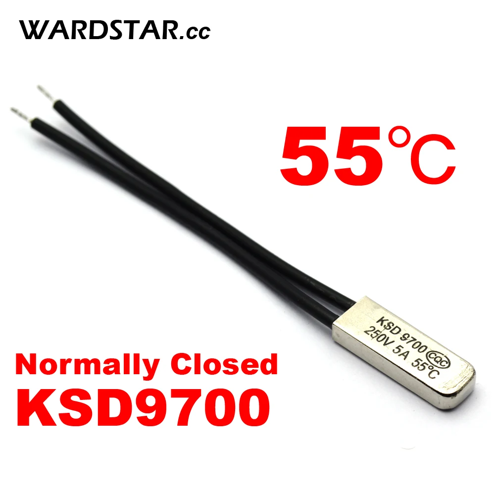 

5pcs/lot KSD9700 5A250V 55 Degree Celsius (N.C.) Normally Closed Temperature Switch Thermostat Thermal Protector