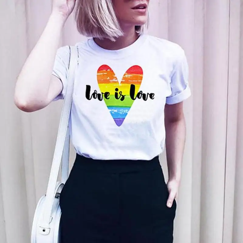 

Summer Casual Lgbt Gay Pride T Shirt Lesbian Pride Rainbow Loving Heart Printed Gay Shirts Tops