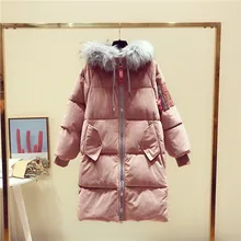 Осенне-зимняя женская хлопковая куртка теплая Толстая бархатная парка пуховое пальто для студентов длинная куртка с меховым воротником Женская одежда оверсайз 1454