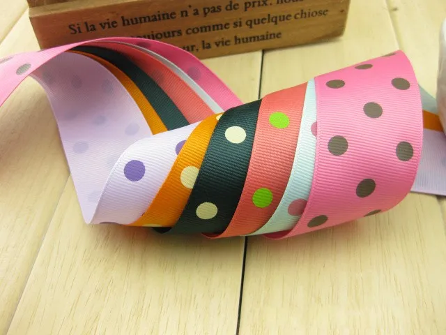 High quality 38mm Rib ribbon Single Face Dots satin ribbon DIY hair accessories Children package gift 5Mlot_5
