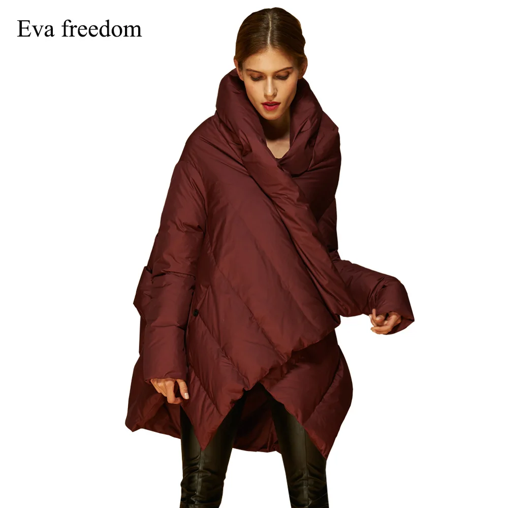 Eva freedom, зимняя Европейская и американская мода, большой размер, Женское пальто, плащ, свободный, дизайн, женский пуховик с капюшоном - Цвет: Red wine