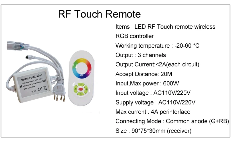 Светодиодная лента RGB контроллер 220 В 110 для 5050 IP67 веревка свет с RF ИК сенсорная