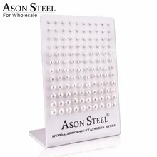 Асон сталь 3-8 мм пресноводный жемчуг золото/серебро Push Back серьги 60 пар/карта Brincos нержавеющая сталь серьги для женщин