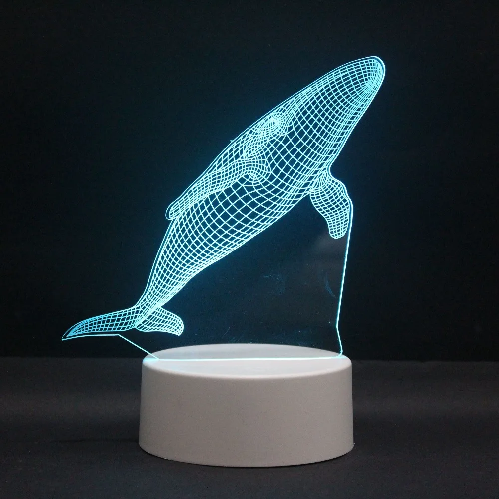 3D светодиодный ночник с изображением Кита, 7 цветов, сменный сенсорный переключатель, голограмма, новинка, лампа для украшения дома, визуальная иллюзия, подарок