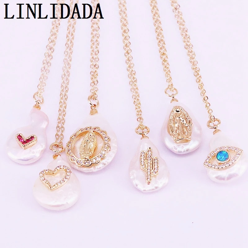 

10Pcs fashion freshwater pearl necklace, multi-style CZ Micro Pave Gold Color exquisite pearl pendant necklaces