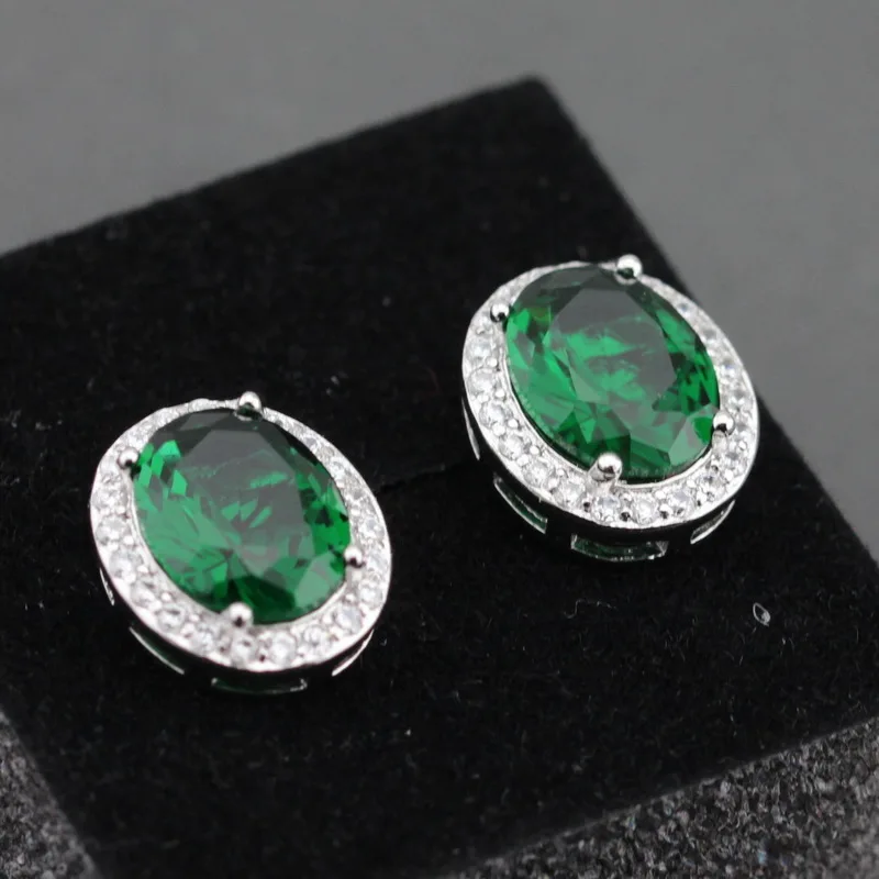 Высокое качество этнические зеленые циркониевые посеребренные Женские Ювелирные серьги-гвоздики подарочная коробка ED29