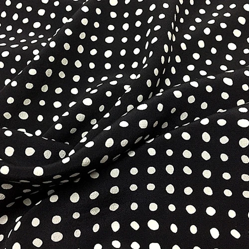 

Silk Crepe DE chine fabric white polka dot print on black background,SCDC954