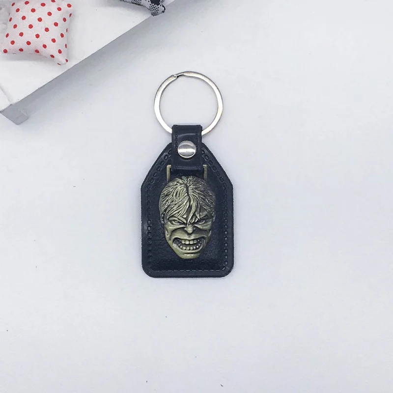 

2018 New Custom Men Leather Anime Key Chain Hulk Keychain Metal Car Super Hero Key Ring Banner Holder Jewelry Gift Souvenirs