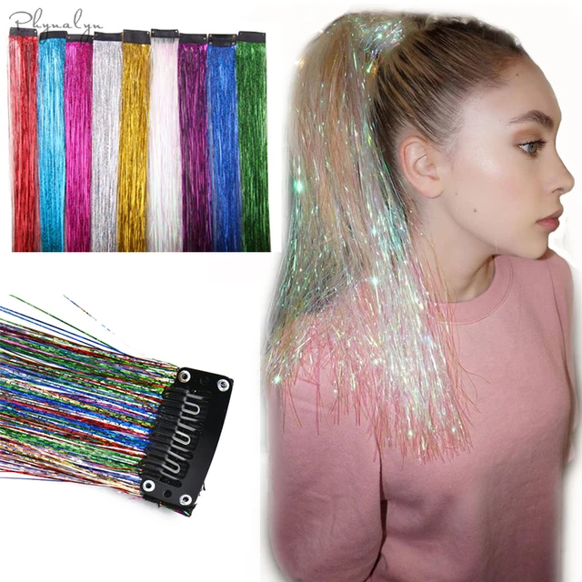 Bliv sammenfiltret Frost kærlighed Glitter Hair Extensions Sparkle Hair Tinsel With Clip Highlights False Hair  Strands 1pc Clip In Bling Hair - Braiders - AliExpress