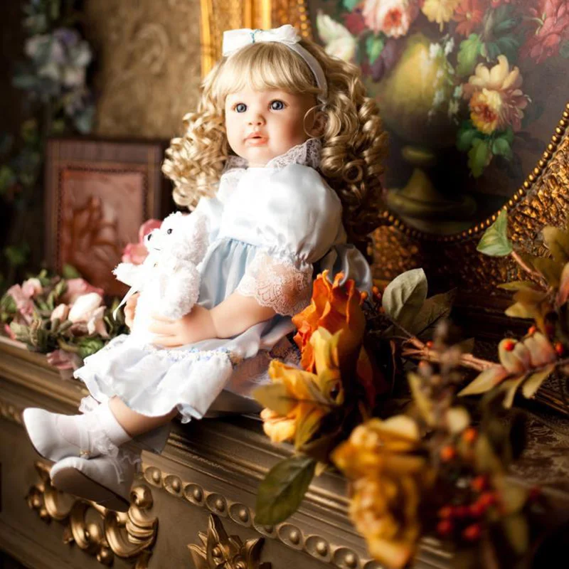 

22" Soft Sweet Baby Dolls Girl Gift Toys Princess Baby Doll So Lifelike And Realistic Blonde Curly Hair Princess Dress