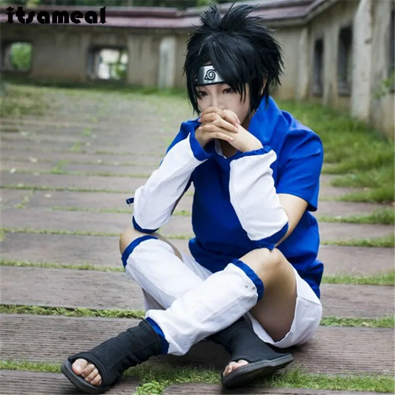 

Athemis Naruto Uchiha Sasuke Cosplay Costume and blue headband custom 2 colors for pick