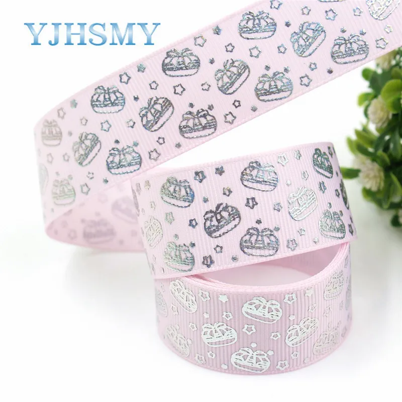 YJHSMY I-19326-757 25 мм 10 ярдов лазерный серебряный милый мультфильм любовь напечатаны корсажная лента DIY ручной работы головные уборы свадебный подарок обёрточная бумага - Цвет: I-19326-766
