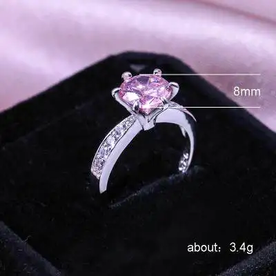 Классическое Обручальное Кольцо Huitan с шестью зубцами для женщин с белым/розовым/голубым цирконием, романтическое кольцо для девушек