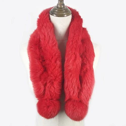Стиль настоящий натуральный кроличий мех шарф женский зимний модный вязаный кроличий мех кольцо шарф настоящий кроличий мех шарфы шаль - Цвет: red