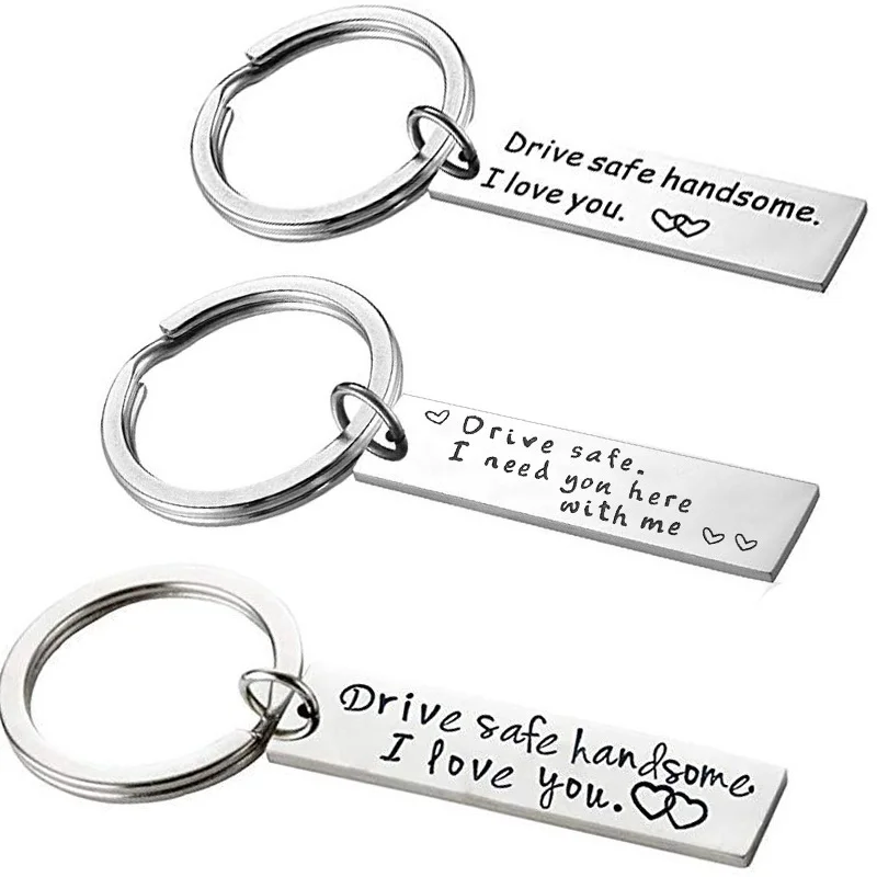 

Personality Customized Name Drive Safely I Need You Here with Me Engraved Keychain Stainless Steel Car Key Ring forCouples Gift