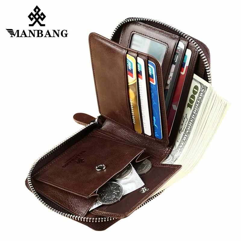 ManBang мужской кошелек из натуральной кожи, модное маленькое отделение для монет, Винтажный Мужской кошелек, Мужской Короткий держатель для карт, брендовый мини-кошелек