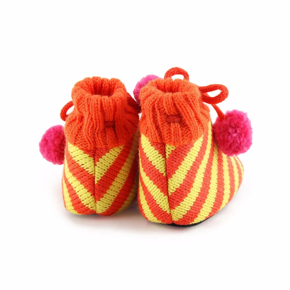 Шерстяная вязаная детская обувь ручной работы; теплая зимняя мягкая детская хлопковая обувь в полоску для новорожденных;