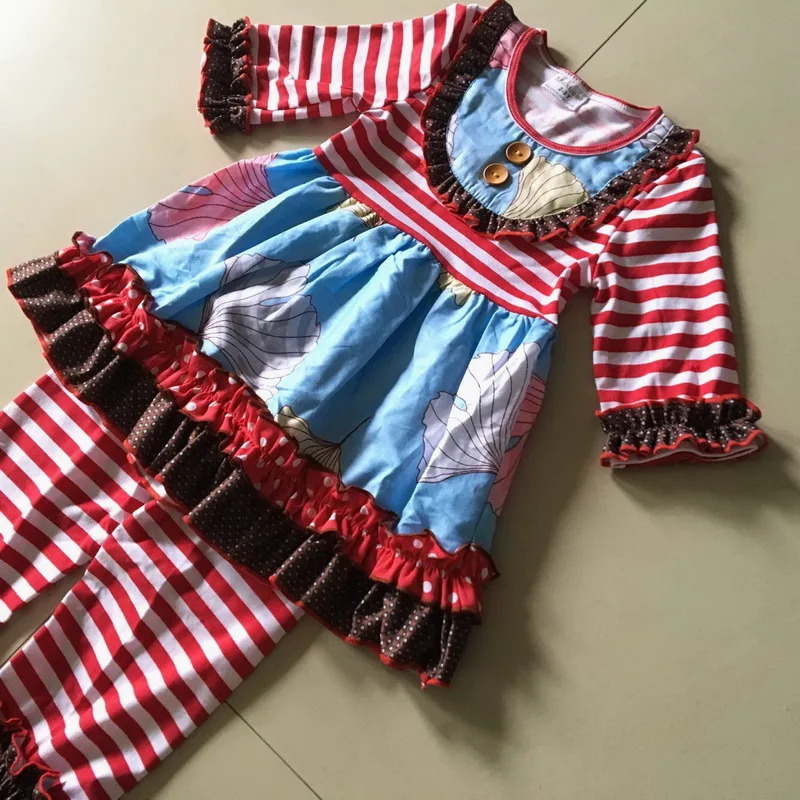 

Same Wide red stripe flower bottom 3/4 sleeves style 100%cotton Summer and Baby Girls Dress Apparel Accessory for present
