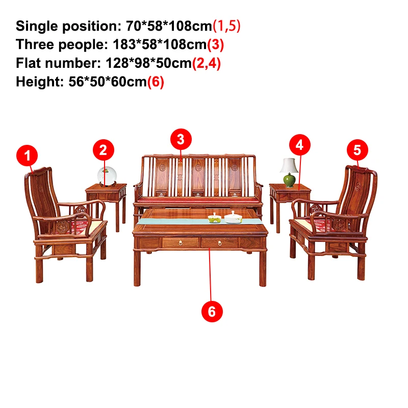 Деревянная мебель Китай красное дерево Ежик палисандр гостиная диван набор стул журнальный столик 6 шт./компл