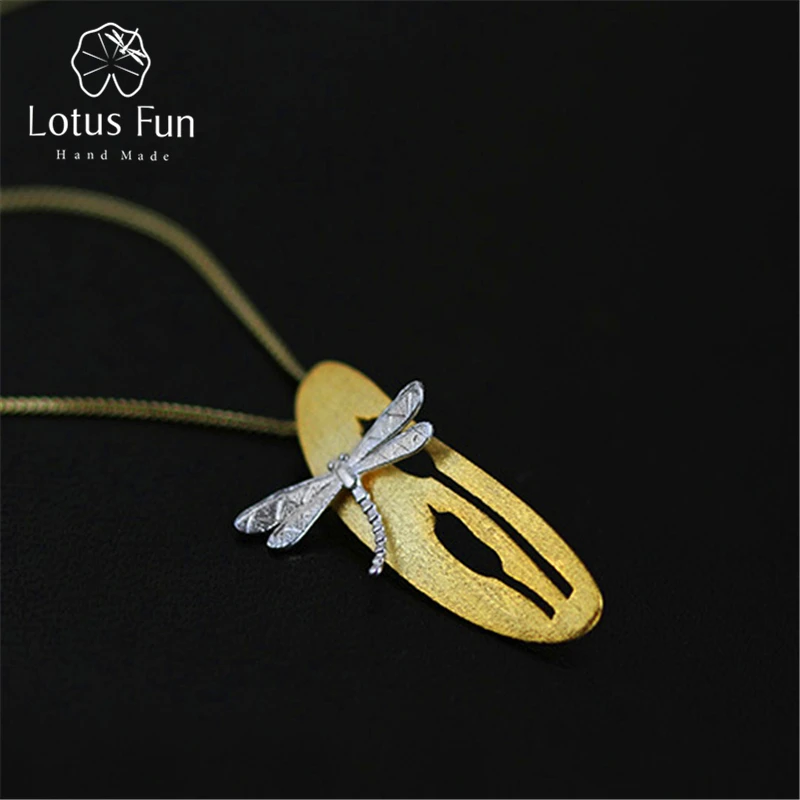 

Lotus Fun Real 925 Sterling Silver Handmade Fine Jewelry Leaf and Dragonfly Design Pendant without Chain Acessorios for Women