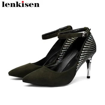 

2019 new arrival kid suede thin high heels buckle strap british style office lady oxford pointed toe high quality shoes L8f7