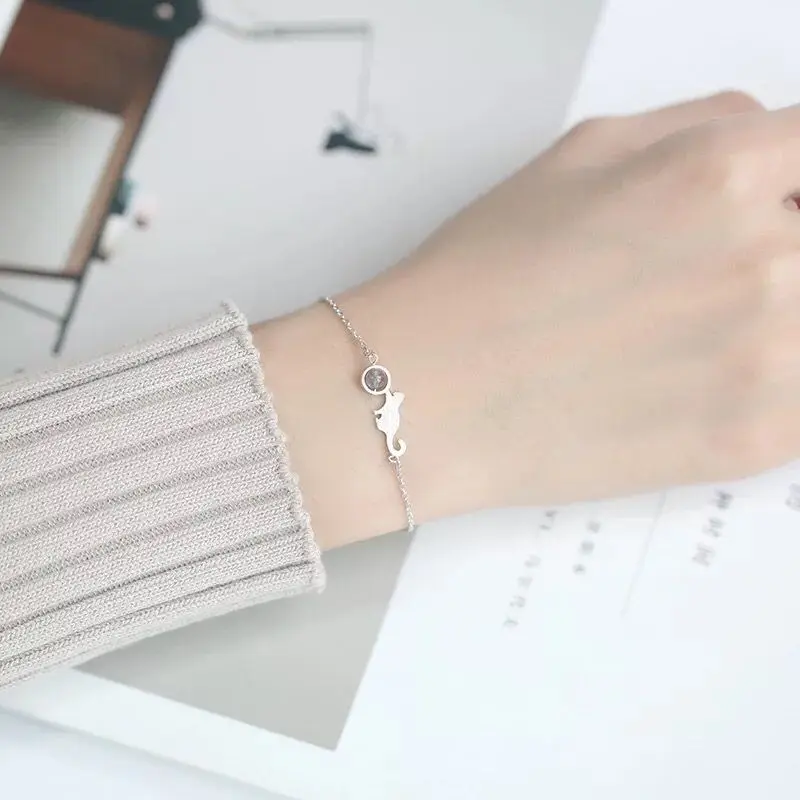 

S925 sterling silver cat moonstone bracelet simple chain DB01