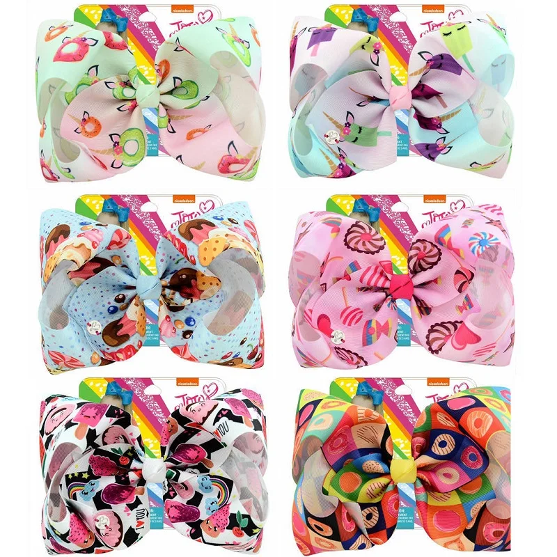 

8" Party Favors Unicorn JOJO Bows Large Hair Bows for Kids with Clips Grain Ribbon Hair Decor Valentine's Gift Baby Shower