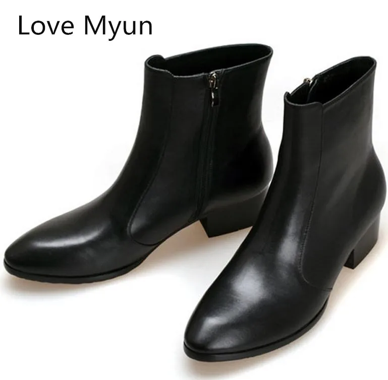 Мужские ботинки из натуральной кожи на высоком каблуке|shoes fashion|shoes shoesshoes fashion men |