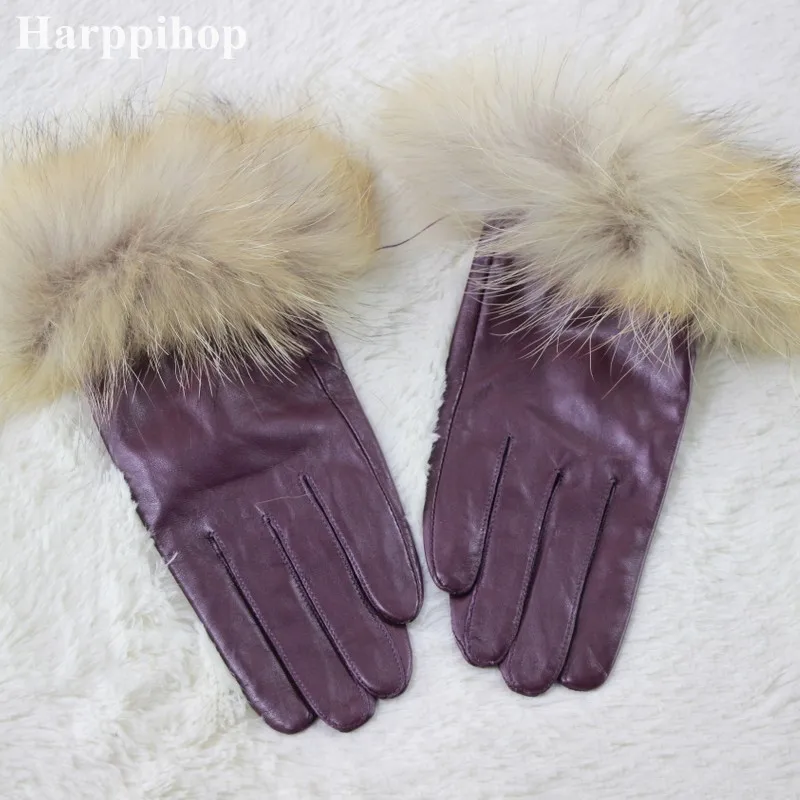 Женские зимние меховые перчатки из натуральной овечьей кожи, перчатки с манжетами из меха енота для девочек, рождественский подарок, меховые перчатки, варежки - Цвет: 7