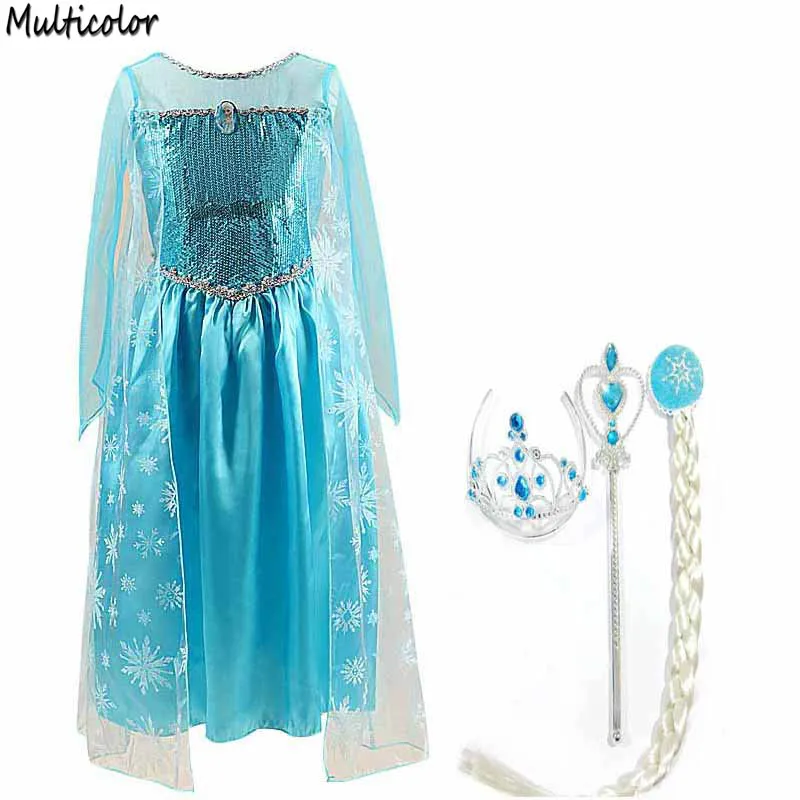 

Custom Anna Elsa Girls Princess Children Dress Summer Kids Dresses Vestidos Infants Baby Add Crown Wig Magic Wind Set Clothing