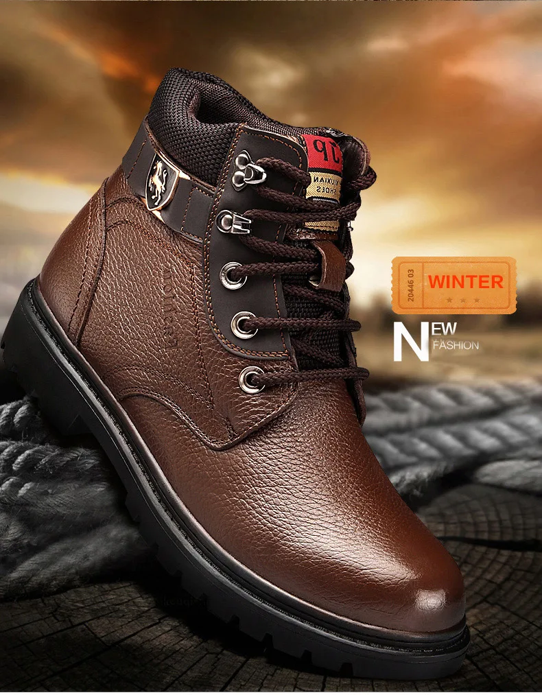 Мужская зимняя обувь, теплые удобные модные зимние ботинки из натуральной кожи, непромокаемые ботинки, мужские шерстяные плюшевые теплые