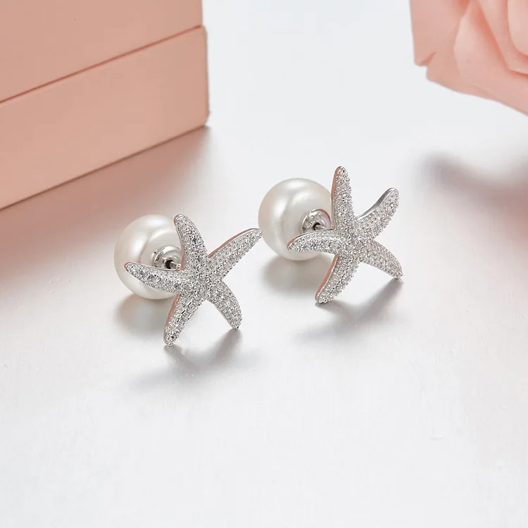 

New 925 STERLING SILVER jewelry Zirconia starfish pearl earrings for women