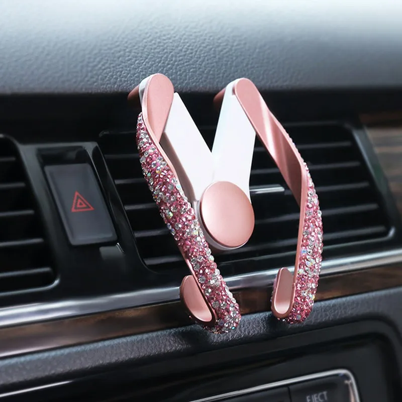 Универсальный автомобильный держатель для телефона с кристаллами Стразы держатель на вентиляционное отверстие автомобиля клип Сотовый Телефон держатель для 4-6,0 дюймов телефон автомобиля gps - Название цвета: Розовый